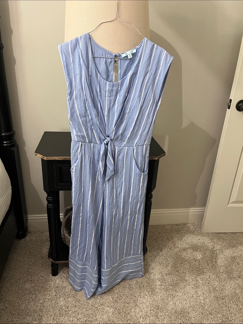 She + Sky Light Blue and White Striped jumper with Front Tie